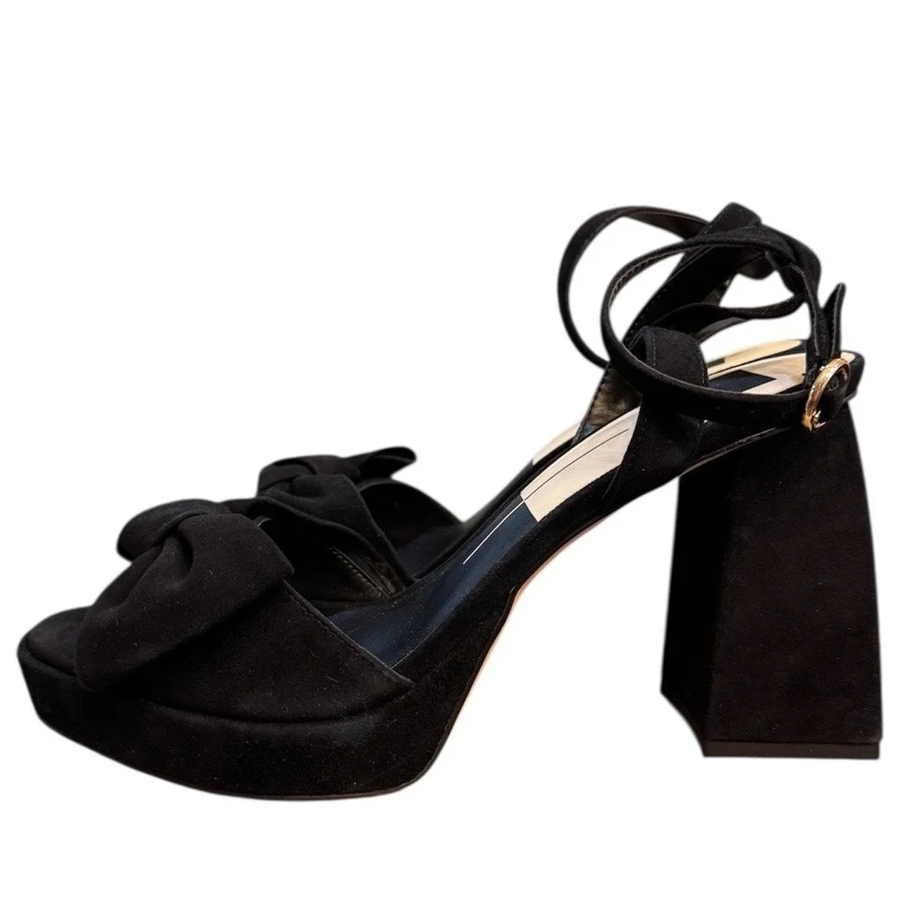 Dolce Vita Women's Pacie Sandal Suede Size‎ 9 Black Bow Peep Toe